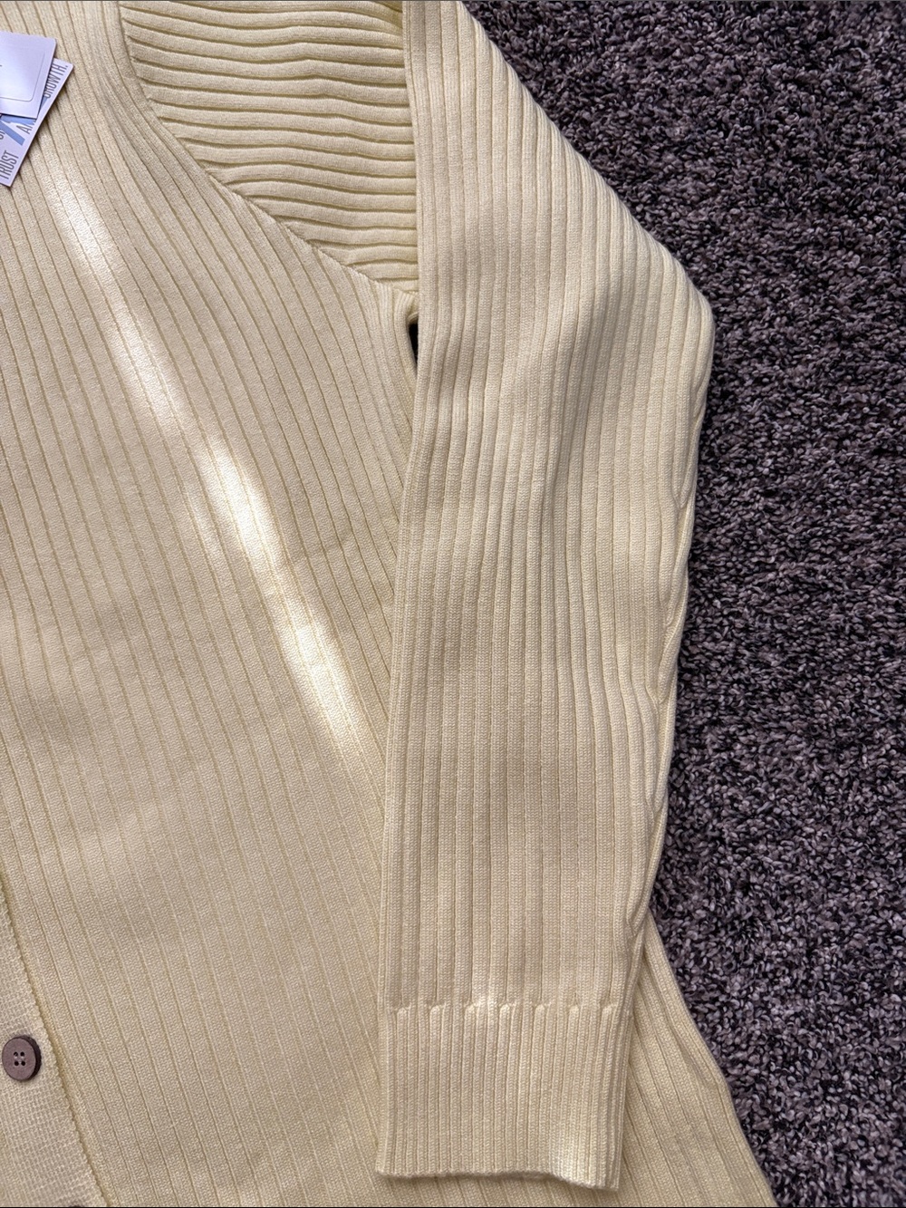 LuLaRoe Light Yellow Ribbed Button-Front Cardigan - Picture 4 of 5